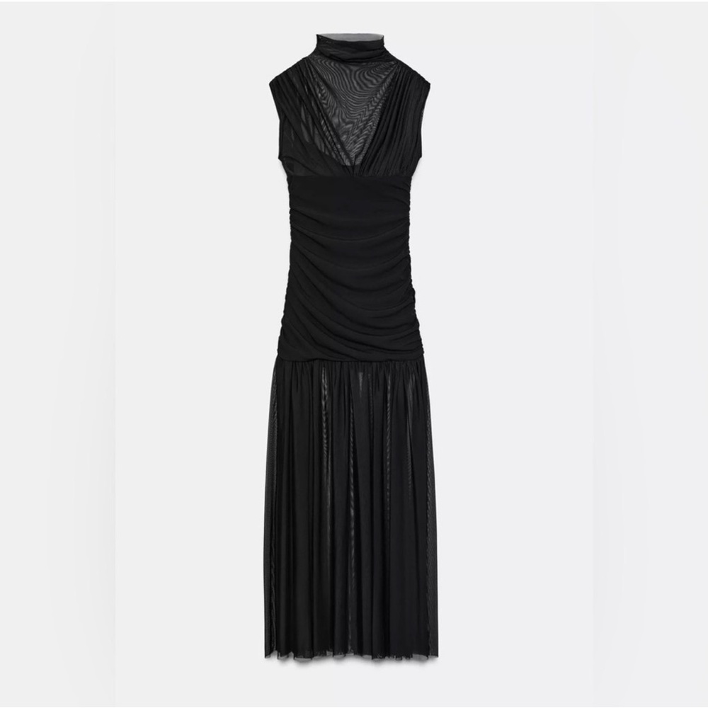 ZARA COMBINED DRAPED MIDI DRESS - Black - Picture 11 of 16